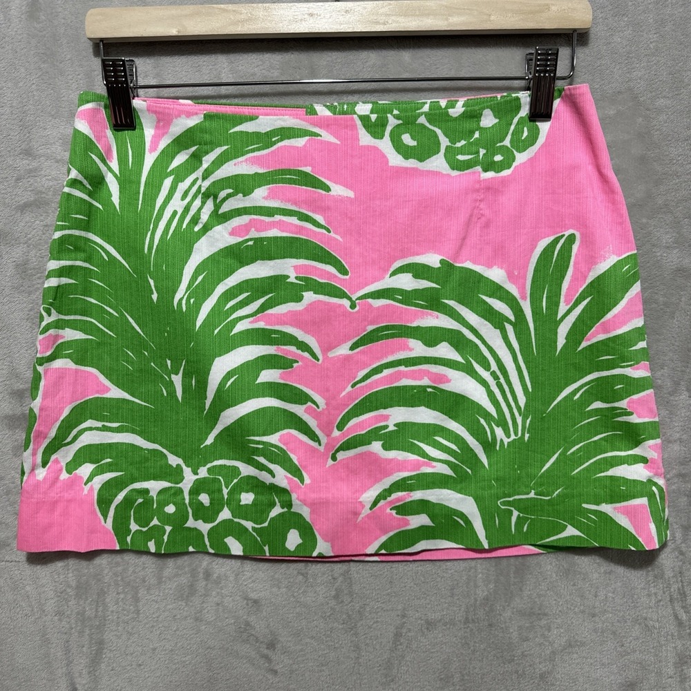 Lilly Pulitzer Tate Mini Skirt Sz 4 Vibrant Pink Pout Flamenco Pineapple Pattern